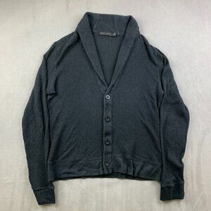 Ralph Lauren Black Label Mens Sweater Medium Black Waffle Shawl Cardigan Pima